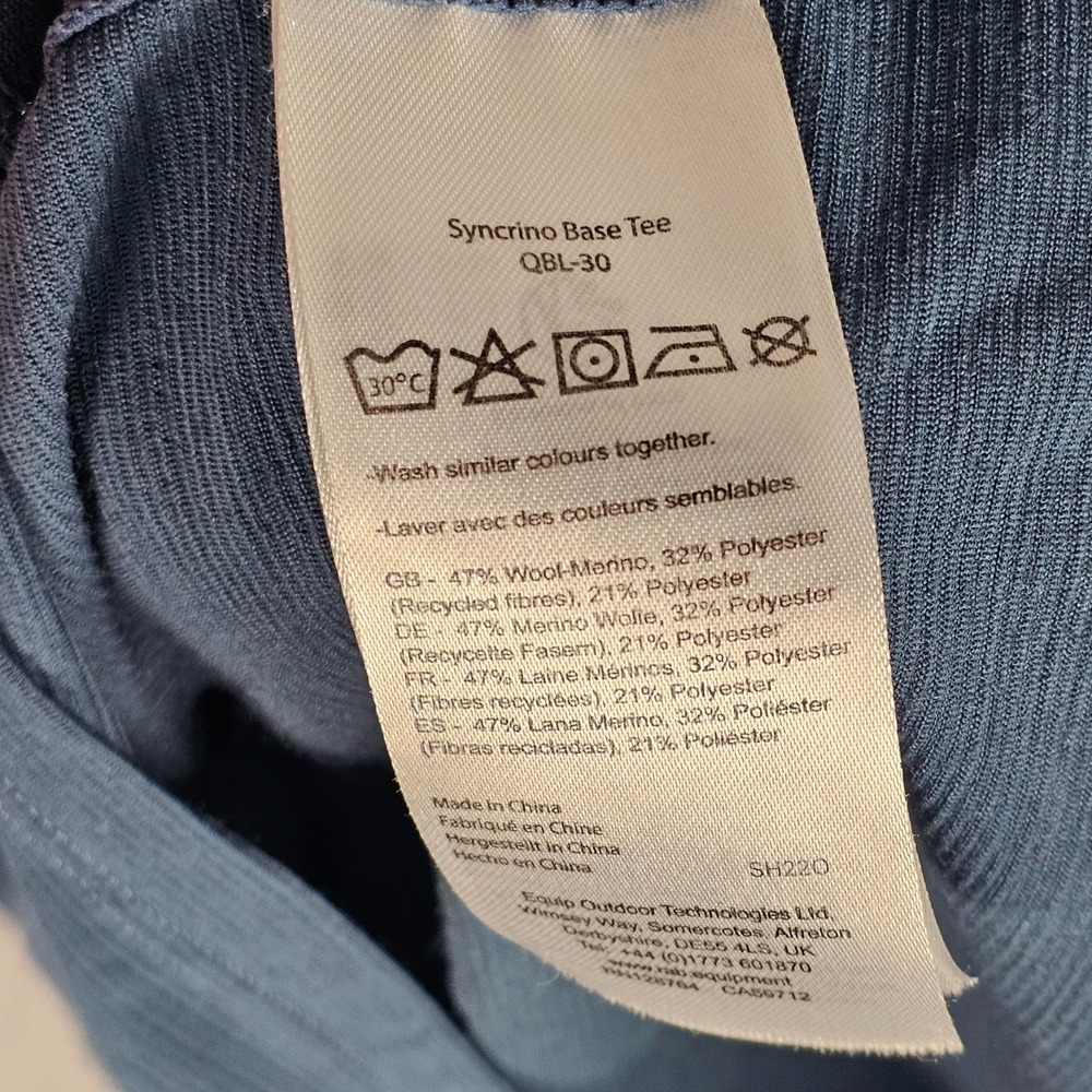 Rab Syncrino Base Tee Shirt Mes XL Merino Wool Lightweight Technical Baselayer - Picture 7 of 8
